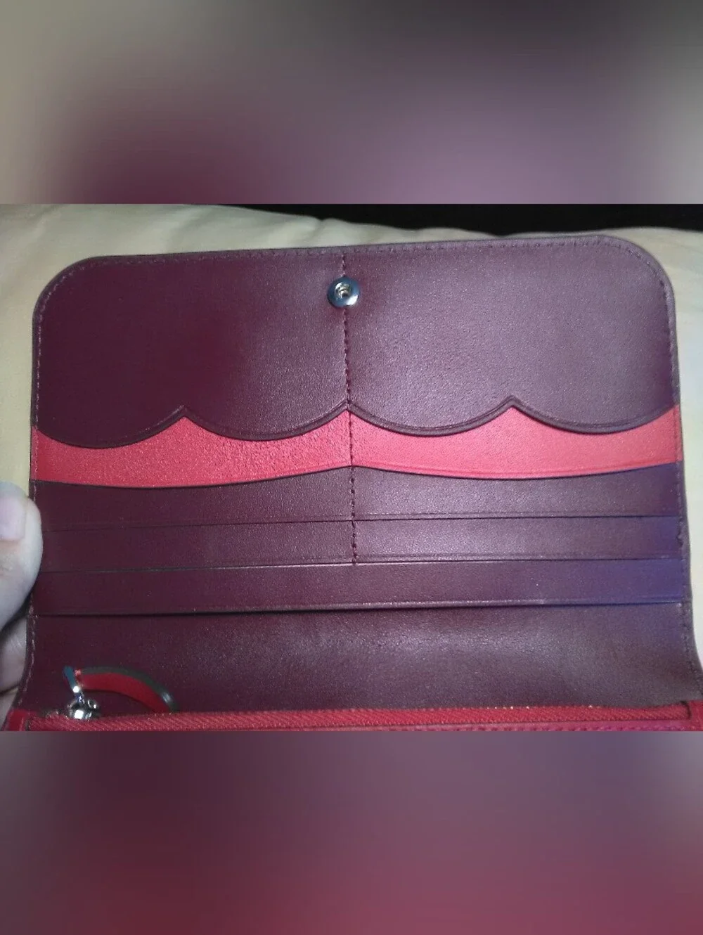 NWOT Kate Spade Red suede & leather Colorblock Spade emblem LG. Wallet Beauty